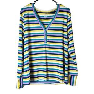 Thirdlove Henley T-Shirt Long Sleeve Multicolor Striped V-Neck Size XL
